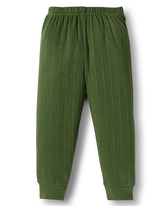 Babyhug Knit Solid Coloured Thermal Set With Vest - Olive Green