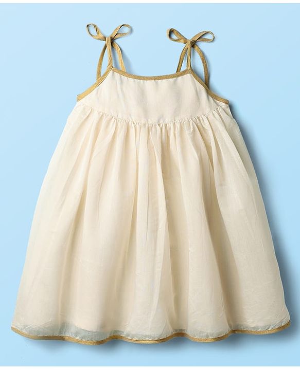 Babyhug South Cotton Woven Sleeveless Ethnic Dress With Floral Embroidery - Off White