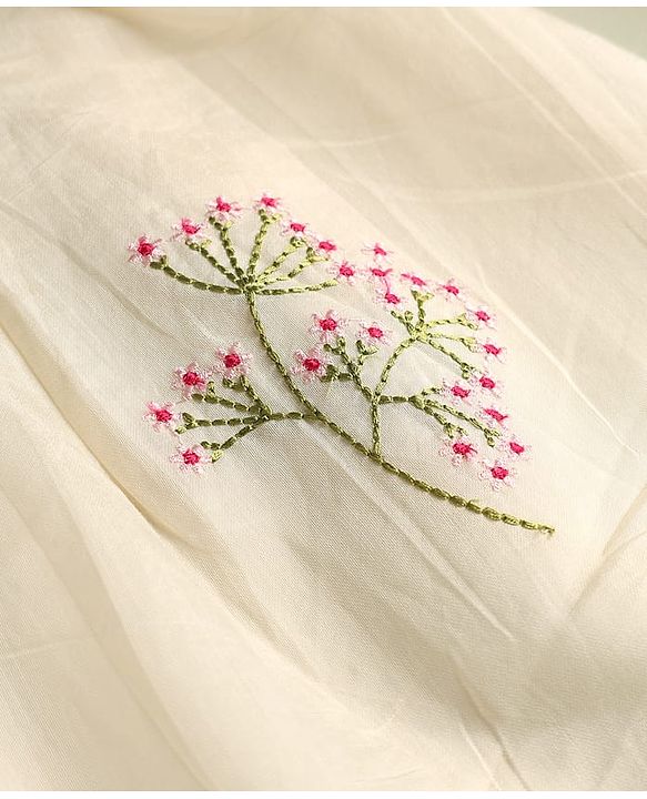 Babyhug South Cotton Woven Sleeveless Ethnic Dress With Floral Embroidery - Off White