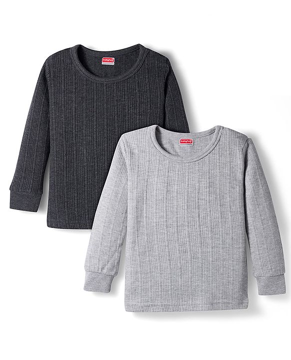 Babyhug Knit Full Sleeves Solid Color Thermal Vests Pack of 2 - Grey