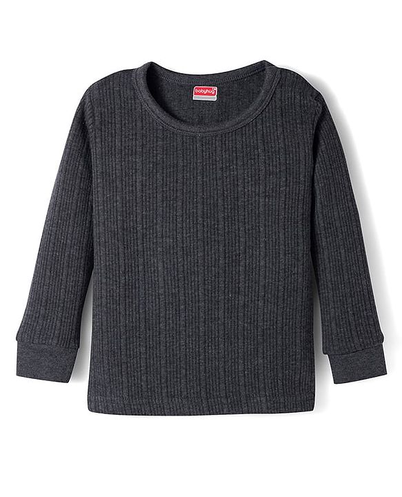 Babyhug Knit Full Sleeves Solid Color Thermal Vests Pack of 2 - Grey
