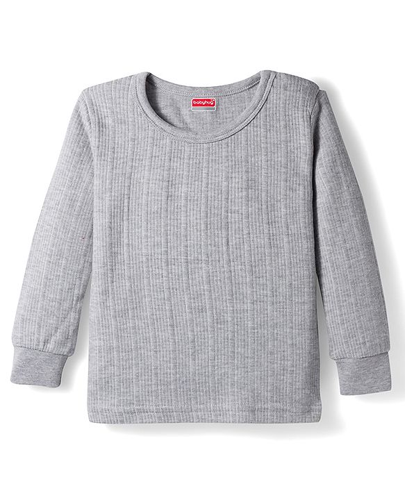 Babyhug Knit Full Sleeves Solid Color Thermal Vests Pack of 2 - Grey