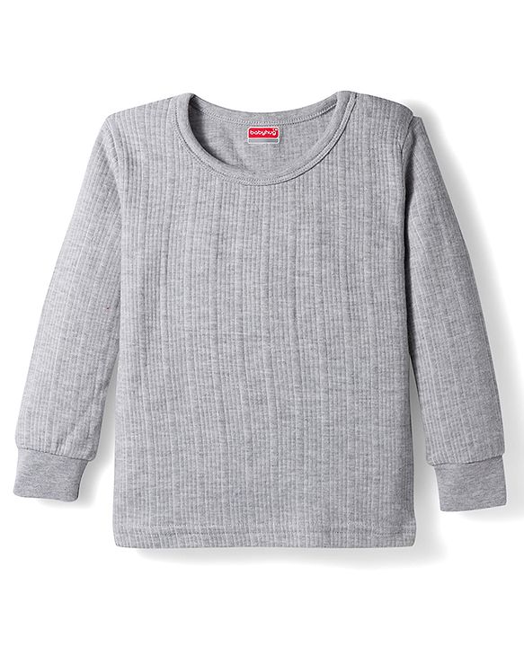 Babyhug Knit Full Sleeves Solid Color Thermal Vests Pack of 2 - Grey