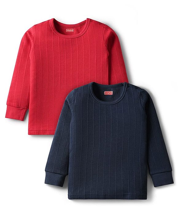 Babyhug Cotton Knit Full Sleeves Solid Coloured Pullover Vests Pack Of 2 - Red & Navy Blue