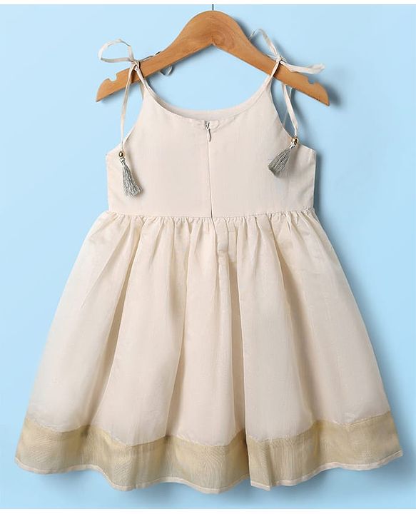 Babyhug South Cotton Woven Sleeveless Ethnic Dress with Floral Embroidery - Offwhite