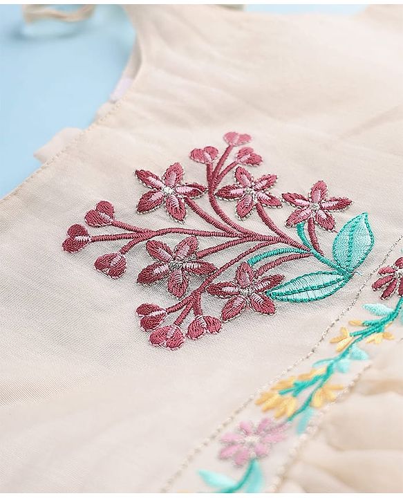 Babyhug South Cotton Woven Sleeveless Ethnic Dress with Floral Embroidery - Offwhite