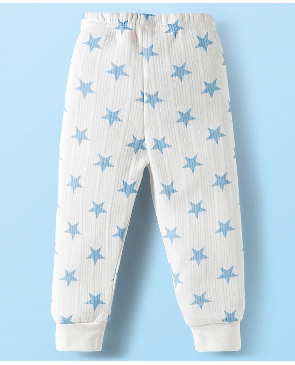 Babyhug Knit Full Sleeves Front Open Co-Ord Thermal Set With Star Print - White