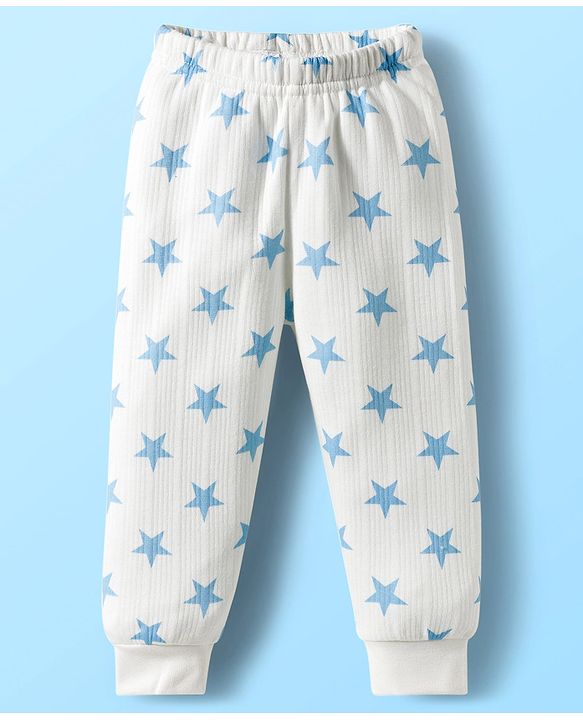 Babyhug Knit Full Sleeves Front Open Co-Ord Thermal Set With Star Print - White