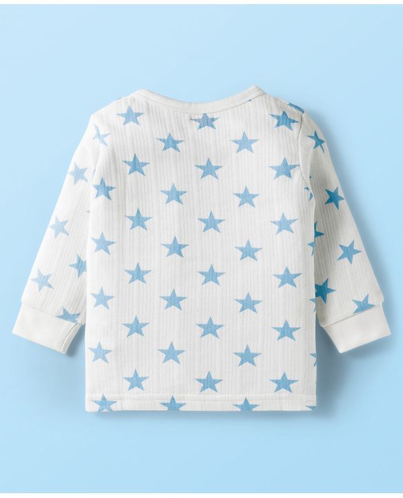 Babyhug Knit Full Sleeves Pullover Co-Ord Thermal Set With Star Print - White