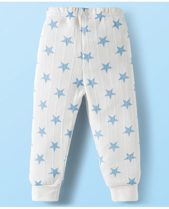 Babyhug Knit Full Sleeves Pullover Co-Ord Thermal Set With Star Print - White