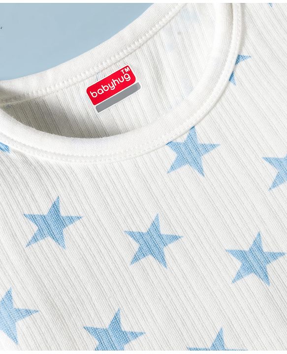 Babyhug Knit Full Sleeves Pullover Co-Ord Thermal Set With Star Print - White