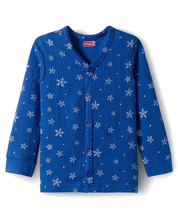 Babyhug Knit Full Sleeves Thermal Inner Wear Set With Star Print - Blue