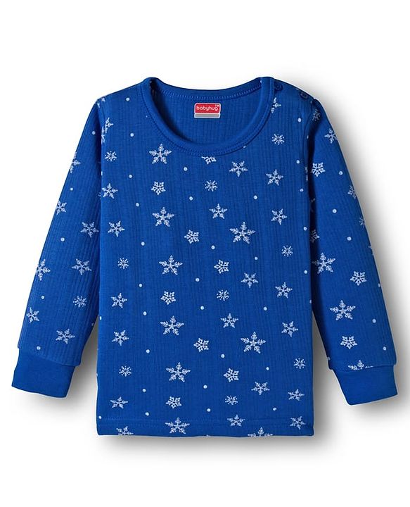 Babyhug Knit Full Sleeves Thermal Inner Wear Set With Star Print - Blue