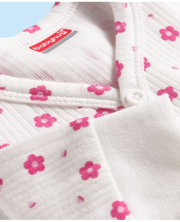 Babyhug Cotton Knit Full Sleeves Thermal Wear Set With Floral Print - White