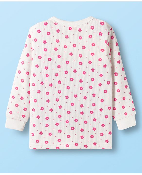 Babyhug Cotton Knit Full Sleeves Thermal Inner Wear Set With Floral Print - White