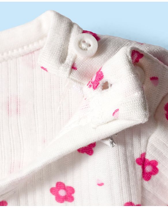 Babyhug Cotton Knit Full Sleeves Thermal Inner Wear Set With Floral Print - White