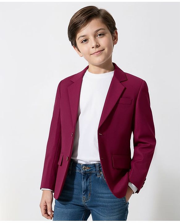 Pine Kids Knit Full Sleeves Solid Blazer - Wine