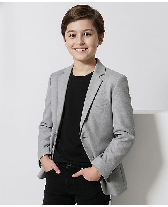 Pine Kids Full Sleeves Solid Color Party Blazer -Grey