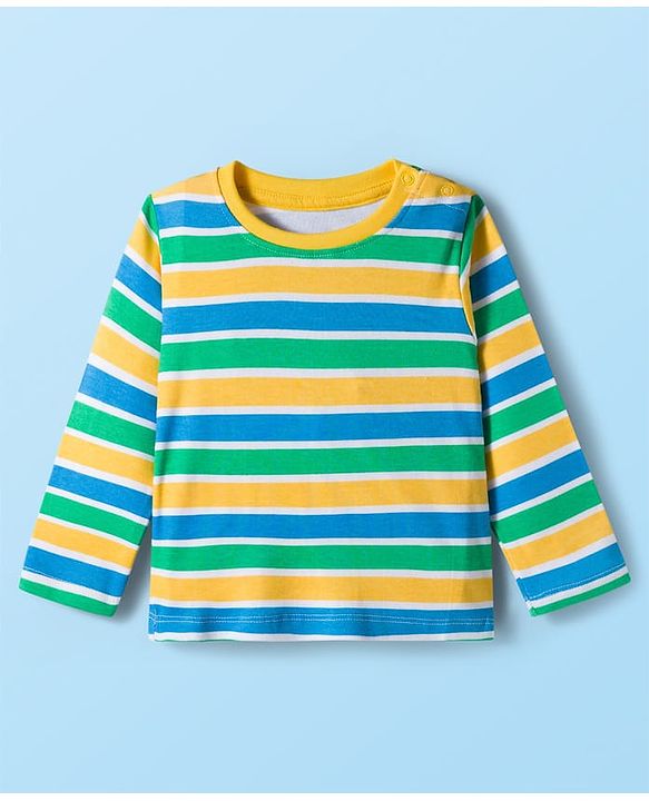 Babyhug 100% Cotton Knit Full Sleeves Striped T-Shirts with Jungle Theme Print Pack of 2 - Multicolor