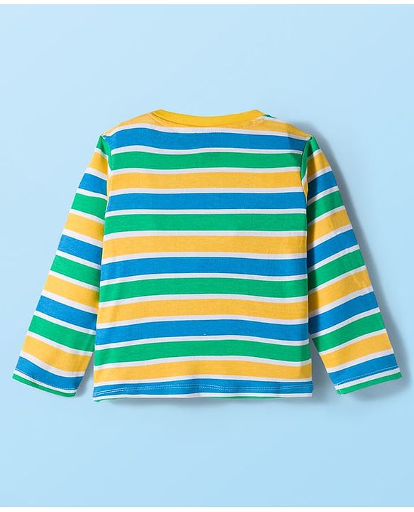 Babyhug 100% Cotton Knit Full Sleeves Striped T-Shirts with Jungle Theme Print Pack of 2 - Multicolor