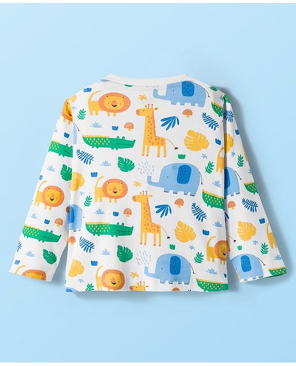 Babyhug 100% Cotton Knit Full Sleeves Striped T-Shirts with Jungle Theme Print Pack of 2 - Multicolor