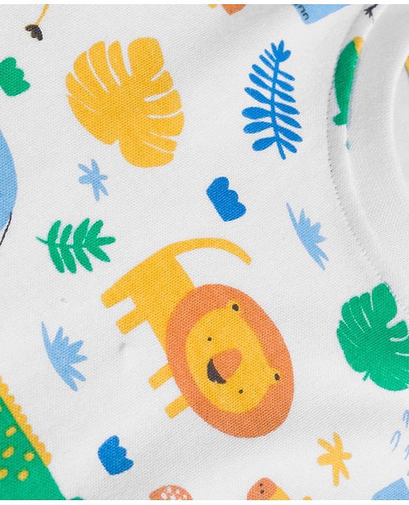 Babyhug 100% Cotton Knit Full Sleeves Striped T-Shirts with Jungle Theme Print Pack of 2 - Multicolor