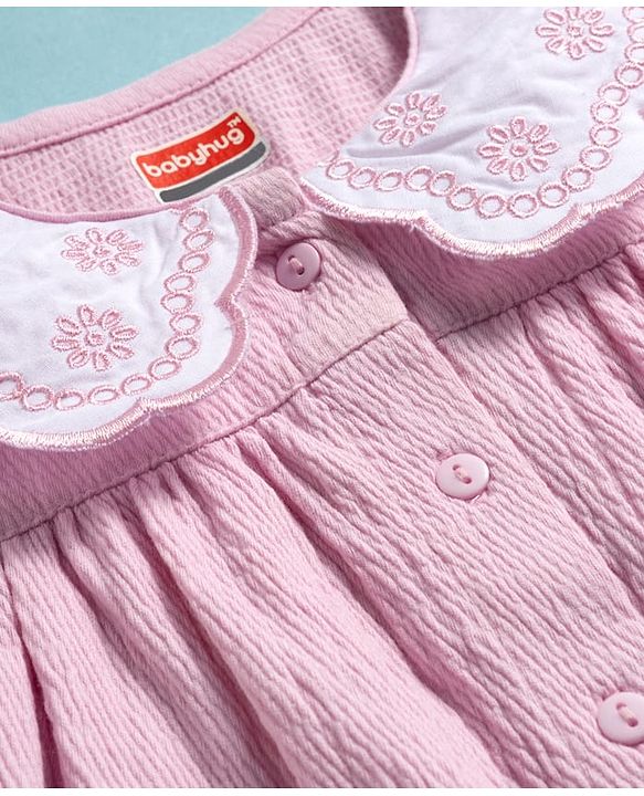 Babyhug Cotton Lycra Knit Full Sleeves Top with Floral Embroidery - Pink