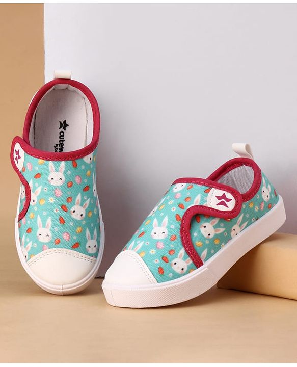 Cute Walk by Babyhug Velcro Closure Casual Shoes with Bunny Print - Mint