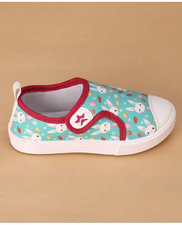 Cute Walk by Babyhug Velcro Closure Casual Shoes with Bunny Print - Mint