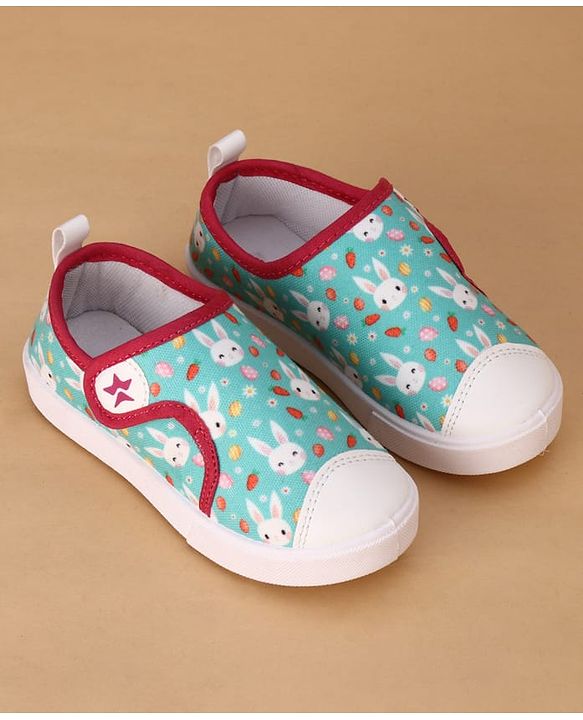 Cute Walk by Babyhug Velcro Closure Casual Shoes with Bunny Print - Mint