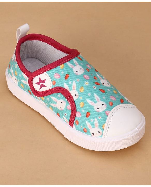 Cute Walk by Babyhug Velcro Closure Casual Shoes with Bunny Print - Mint