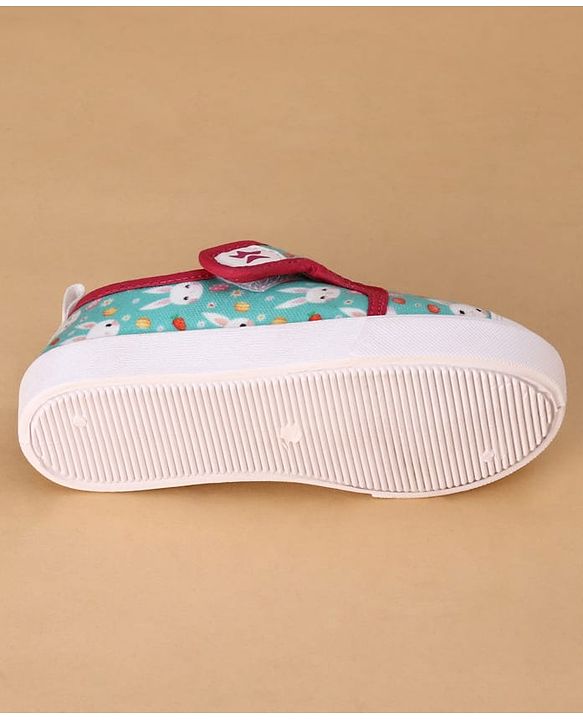 Cute Walk by Babyhug Velcro Closure Casual Shoes with Bunny Print - Mint