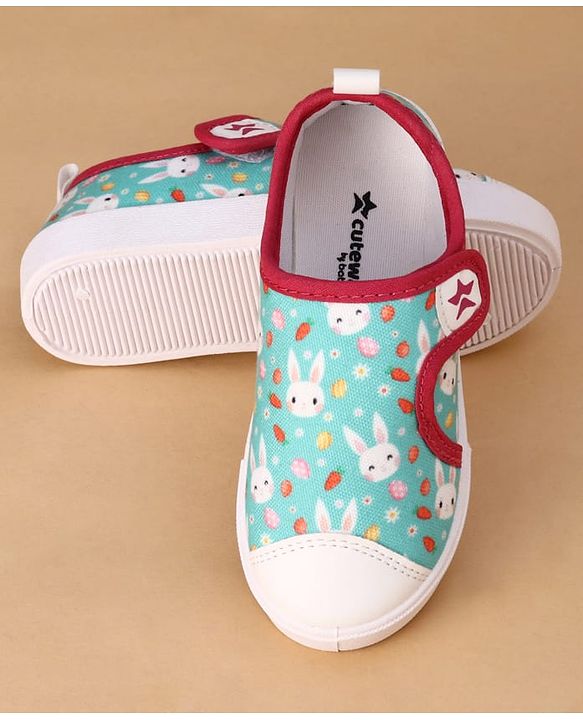 Cute Walk by Babyhug Velcro Closure Casual Shoes with Bunny Print - Mint