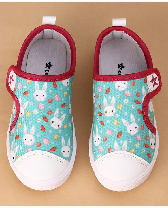 Cute Walk by Babyhug Velcro Closure Casual Shoes with Bunny Print - Mint