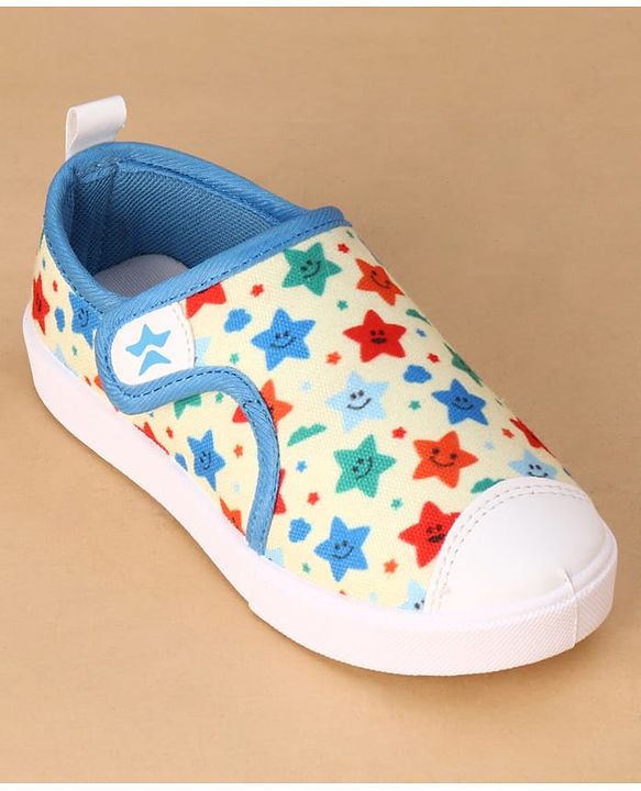 Cute Walk by Babyhug Velcro Closure Casual Shoes with Star Print - Light Yellow