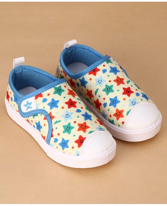 Cute Walk by Babyhug Velcro Closure Casual Shoes with Star Print - Light Yellow