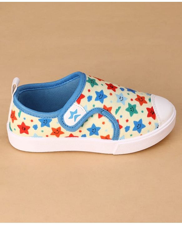 Cute Walk by Babyhug Velcro Closure Casual Shoes with Star Print - Light Yellow