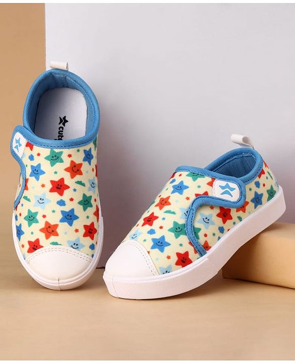 Cute Walk by Babyhug Velcro Closure Casual Shoes with Star Print - Light Yellow