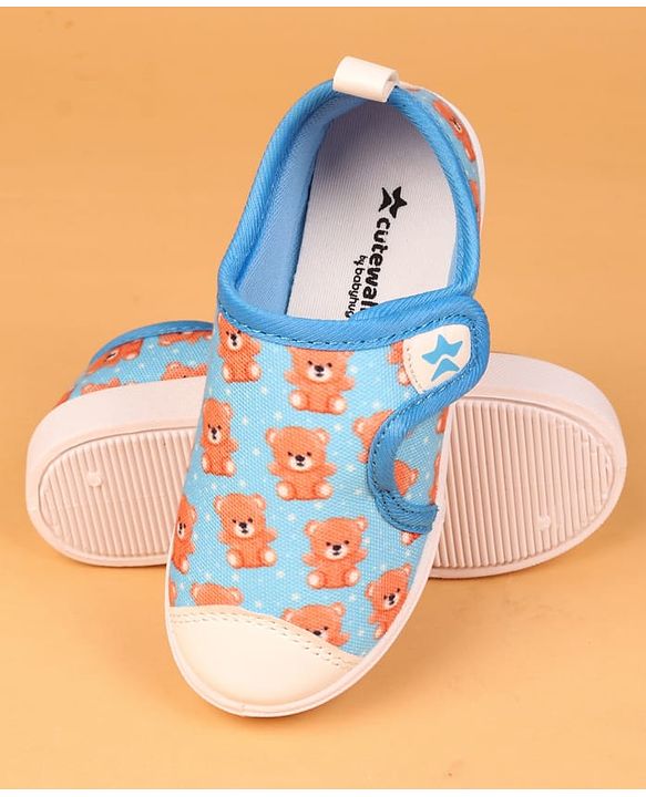Cute Walk by Babyhug Velcro Closure Casual Shoes with Bear Print - Blue