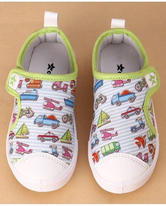 Cute Walk by Babyhug Velcro Closure Casual Shoes with Vehicle Print - Multicolor