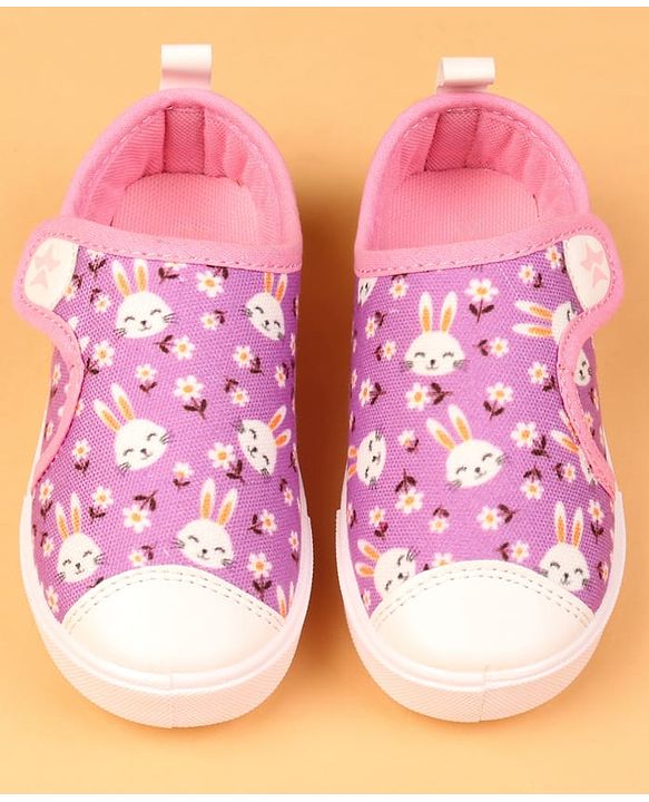 Cute Walk by Babyhug Velcro Closure Casual Shoes with Bunny & Floral Print - Purple