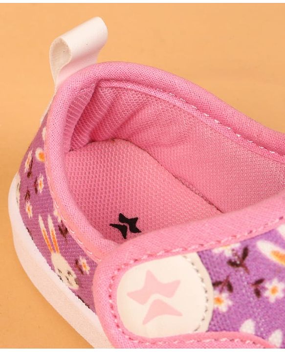 Cute Walk by Babyhug Velcro Closure Casual Shoes with Bunny & Floral Print - Purple