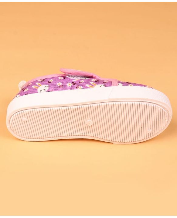 Cute Walk by Babyhug Velcro Closure Casual Shoes with Bunny & Floral Print - Purple