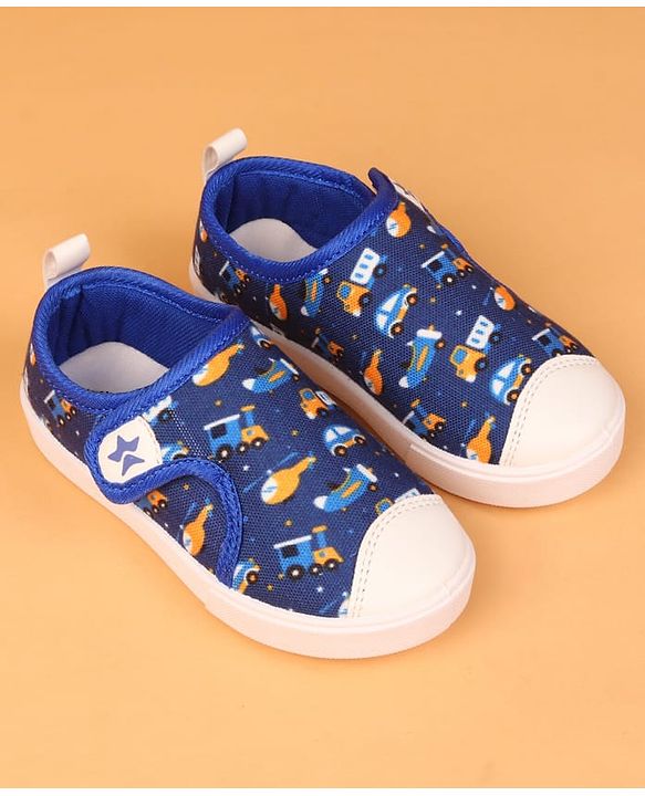 Cute Walk by Babyhug Velcro Closure Casual Shoes with Vehicle Print - Navy Blue