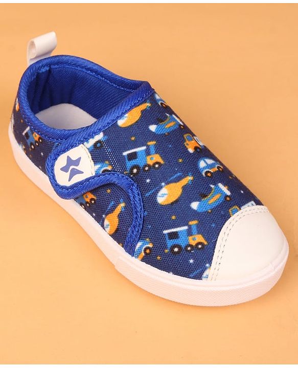 Cute Walk by Babyhug Velcro Closure Casual Shoes with Vehicle Print - Navy Blue