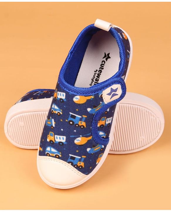 Cute Walk by Babyhug Velcro Closure Casual Shoes with Vehicle Print - Navy Blue