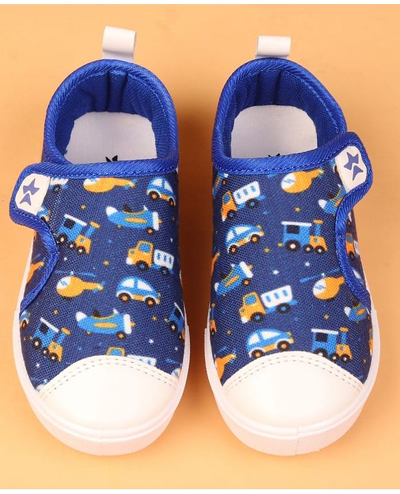 Cute Walk by Babyhug Velcro Closure Casual Shoes with Vehicle Print - Navy Blue