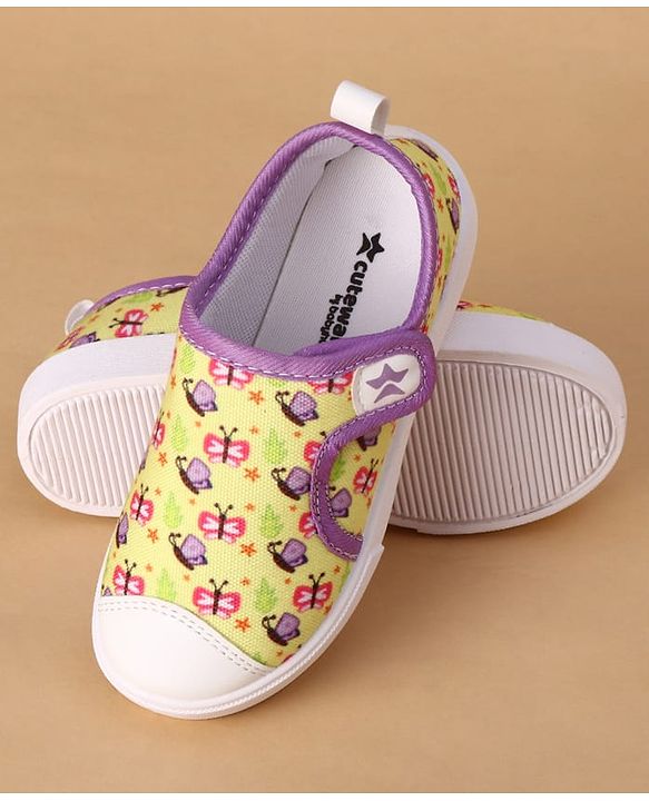 Cute Walk by Babyhug Velcro Closure Casual Shoes With Butterfly Print - Yellow