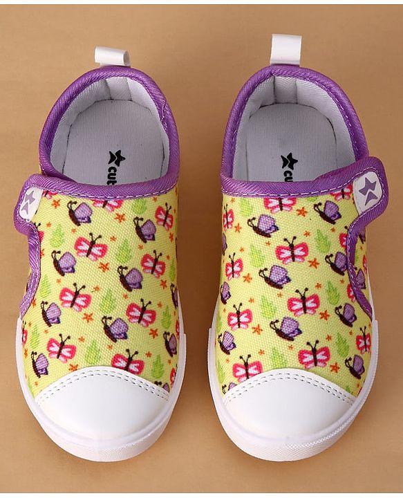 Cute Walk by Babyhug Velcro Closure Casual Shoes With Butterfly Print - Yellow