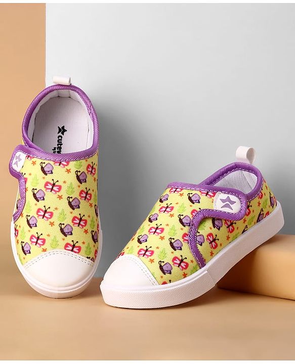 Cute Walk by Babyhug Velcro Closure Casual Shoes With Butterfly Print - Yellow